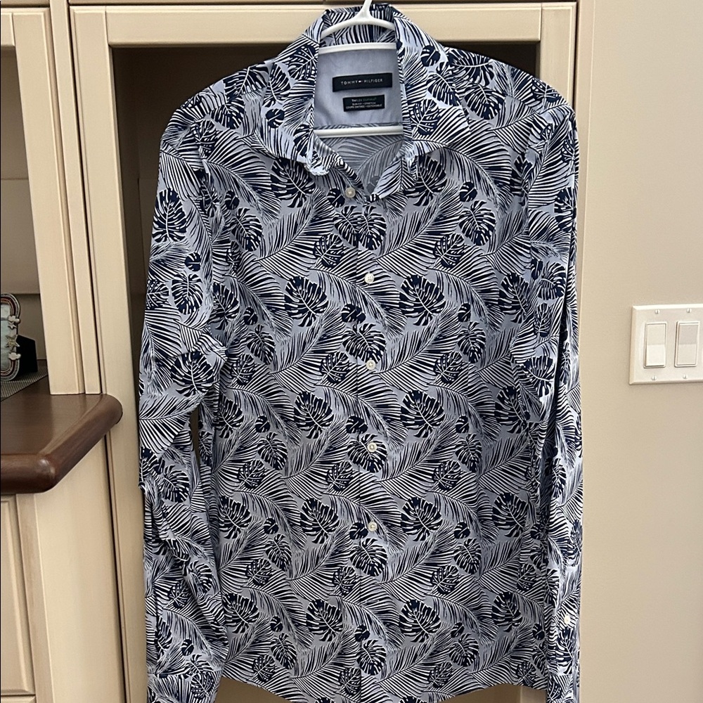 Tommy Hilfiger Navy and White Leaf Print Shirt